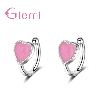 

New Fashion Sweet Pink Cute Heart 925 Sterling Silver Clip Earrings For Women Wedding Party Jewelry Valentines Day Gift