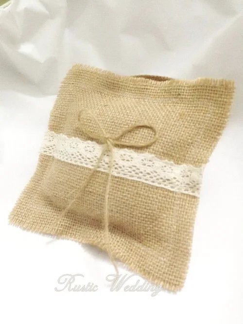 Lace Rustic Wedding Pillow Burlap Ring Bearer Pillow Rustic
