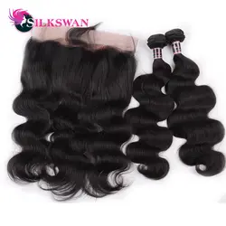 Silkswan 360 синтетический Frontal шнурка волос с Комплект Малайзии волос 2 s с синтетическое закрытие средства ухода за кожей волна человеческие