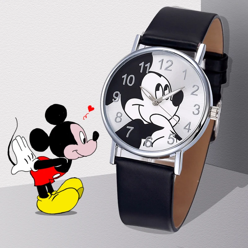

2019 Trend Women Watch Mickey Mouse Pattern Fashion Quartz Childrens Watches Casual Cartoon Leather Clock Girls Kids Wristwatch