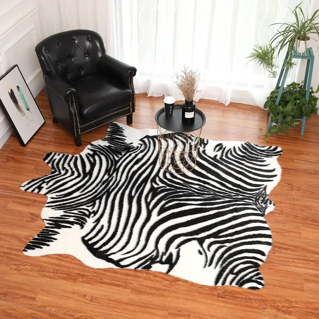 Zebra Stripe Rug Simulation Black White Plush Carpet Simulated Animal