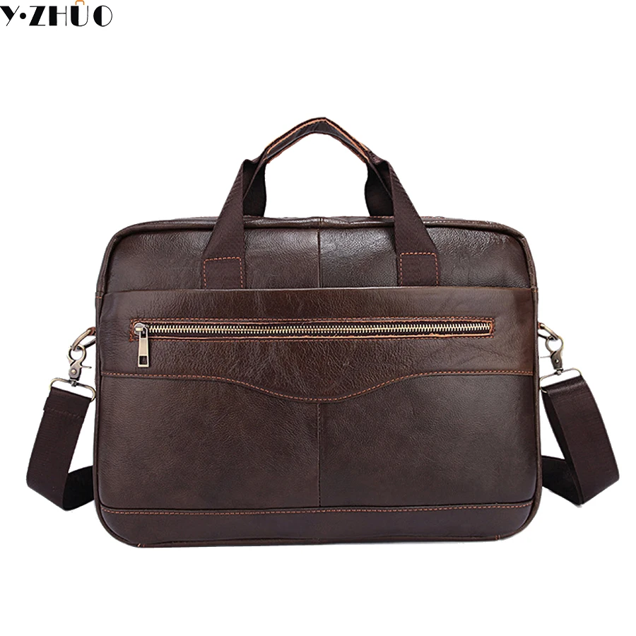 

Genuine Leather Men Briefcase 14" Laptop Business Bag Cowhide Men Messenger Bags Luxury Lawyer Handbags men shoulder bag