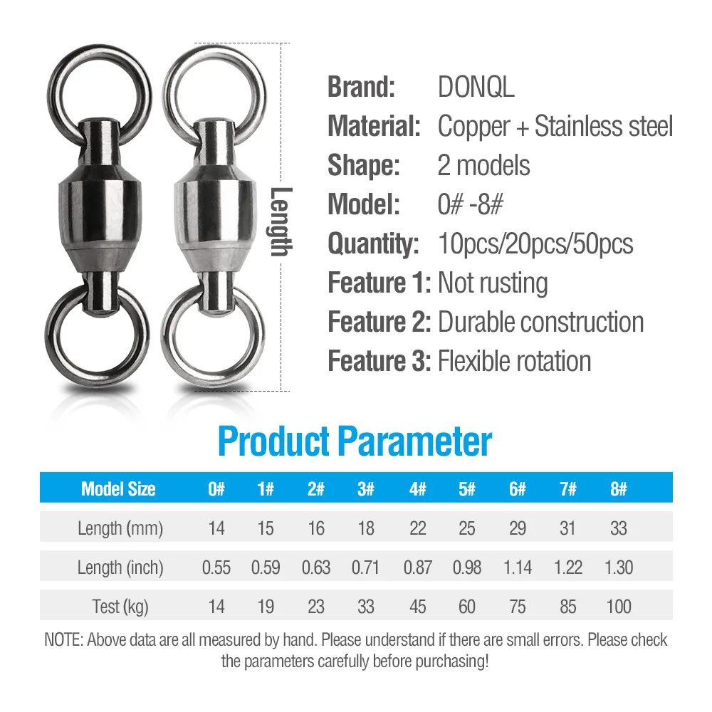 DONQL 10/20/50 шт мяч подшипники, подшипники рыболовной коннектор высокая прочность Вращающийся шарнир из Нержавеющая сталь твердых серебряное кольцо рыболовные принадлежности