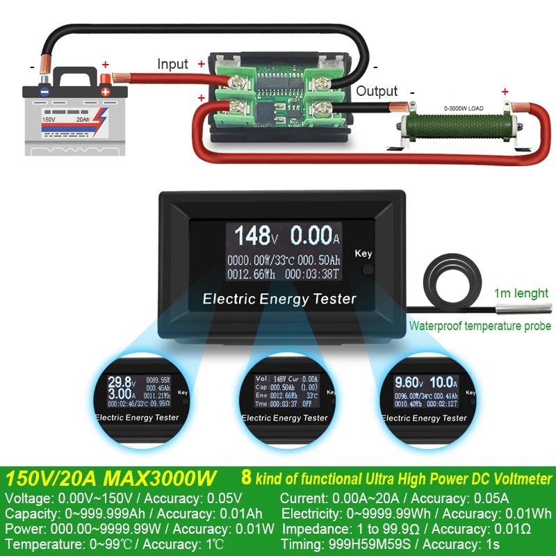 ATORCH DC 150 в 20A измеритель тока цифровой вольтметр Амперметр Напряжение amperimetro ватт измеритель емкости индикатор ЖК-монитор