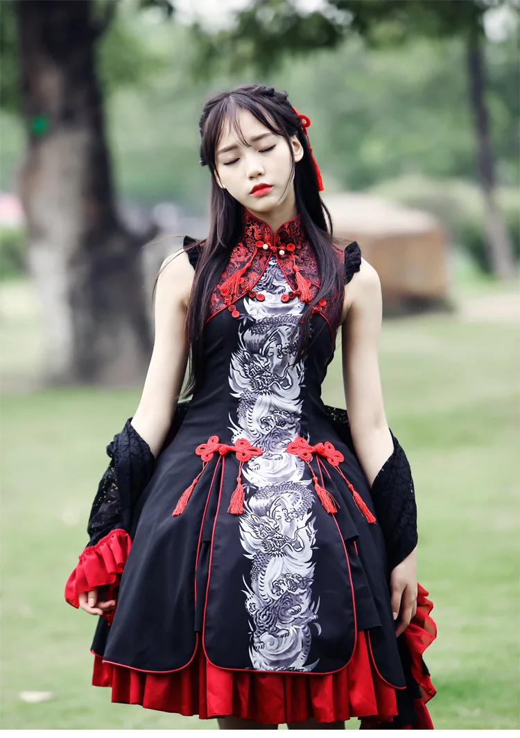 Chinese Culture Classical Style Dragon Tiger Printing Costume Layered font b Women b font Dresses font