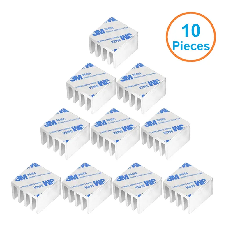 En-Labs 10pcs Aluminum Heatsink 14*14*10mm Electronic Chip Radiator Cooler w/ 3M9448A Thermal Double Sided Adhesive Tape