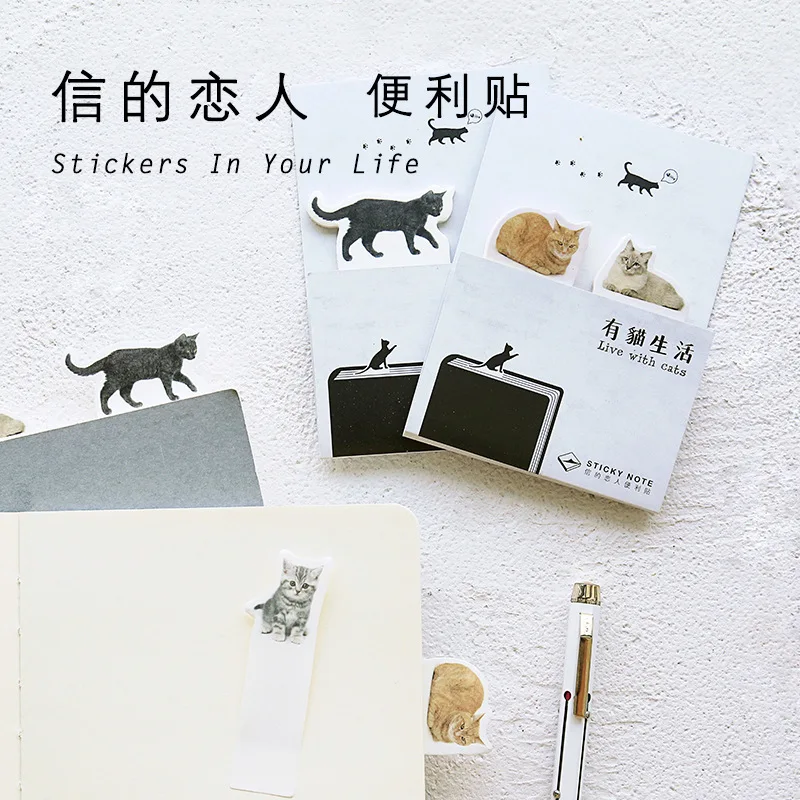 

Live With Cat Planner Memo Pad Cartoon Sticky Notes Cute Paper Bookmark Label Sticker Mini Notepad Kawaii Stationery