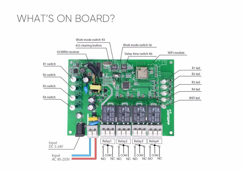 Sonoff 4CH Pro& Pro R2 умный Wifi переключатель домашний 433 МГц RF Wifi светильник 4 комплекта 3 режима работы инчинг Блокировка с Alexa