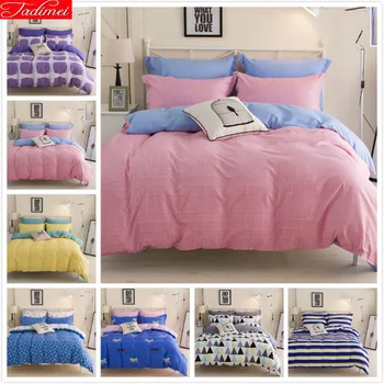 

Pink Blue Geometric 4pcs Bedding Set Queen Twin Doubel Size Bed Sheet 1.5m 1.8m 2.0m Duvet Cover Pillowcase Child Girl Bedlinens