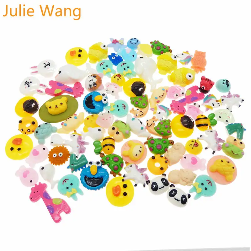 Julie Wang 20 шт смешанные смолы красочные мультфильм утка пиво животные кабошон слизи Шарм ожерелье, ювелирные аксессуары украшения для телефона