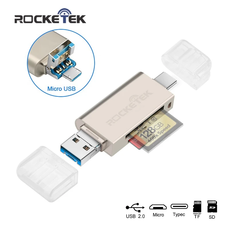 Rocketek usb 2 0 Алюминиевый кардридер для карт памяти OTG type c адаптер micro SD/TF microsd ридеры
