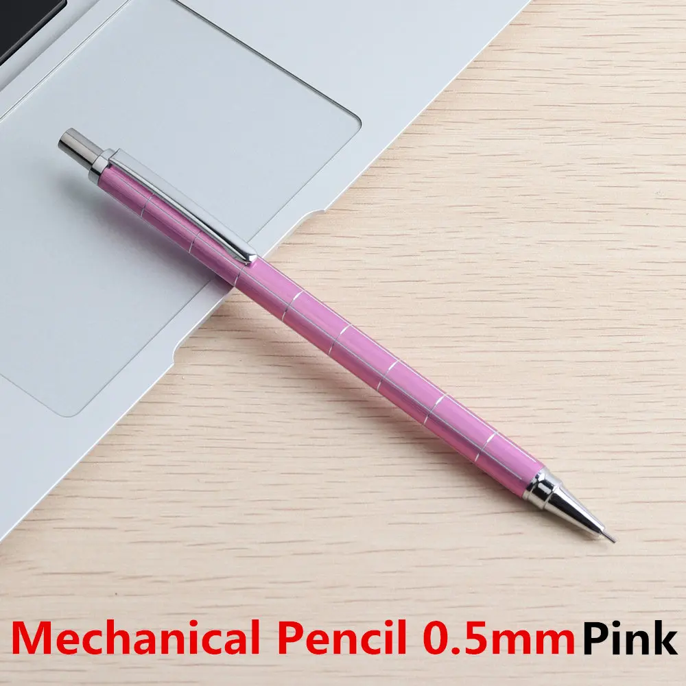 GENKKY механические карандаши полностью металлический материал карандаш для школы офиса HB 0,7, 0,5 мм ручка канцелярские принадлежности для учебы подарок - Цвет: 1PCS Pink 0.5mm