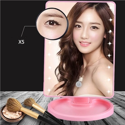 22 светодиодный s Профессиональный освещенный макияж зеркала 5X Mag с регулируемая светодиодная лампа сенсорный экран зеркала лампа для макияжа ночник - Цвет: Pink