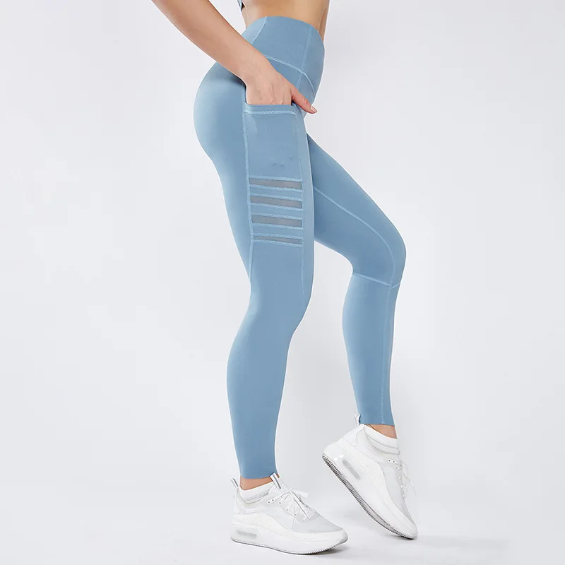 

Mesh Yoga Leggings With Side Pockets High Waisted Quick Dry Fitness Sports Leggings Tummy Control Yoga Pants Women