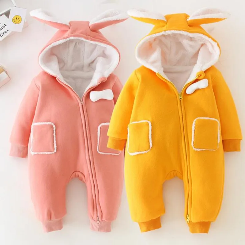 

Hooded Winter Clothes Full Sleeve Newborn Onesie Baby Winter Jumpsuit Cotton