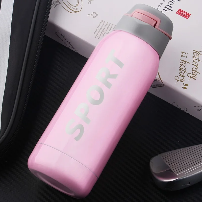 350mlPink Пользовательские спортивные бутылки для воды из нержавеющей стали холодной защиты с порошковым покрытием один щелчок Открытый чайник портативная Герметичная Бутылка - Цвет: 350mlPink
