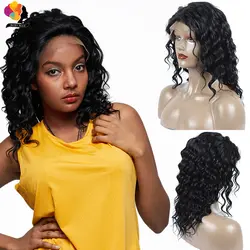 Remyblue вьющиеся Синтетические волосы на кружеве человеческих волос парики для черный Для женщин предварительно выщипать 360 Синтетические