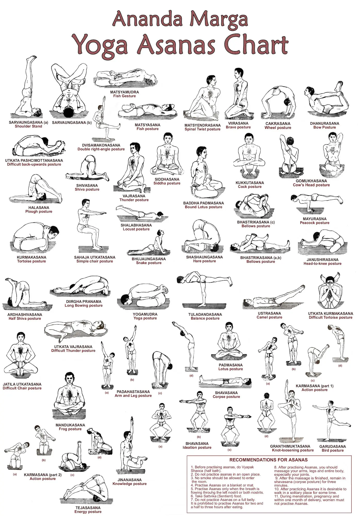 Ananda Marga Yoga Asanas Chart
