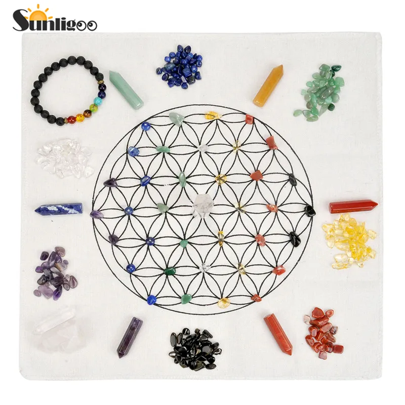 

Sunligoo Chakra Crystal Healing Kit/ Lot of 7 Assorted Chips Stones,Chakra Bracelet,Clear Quartz Crystal Points,Hexagonal Points