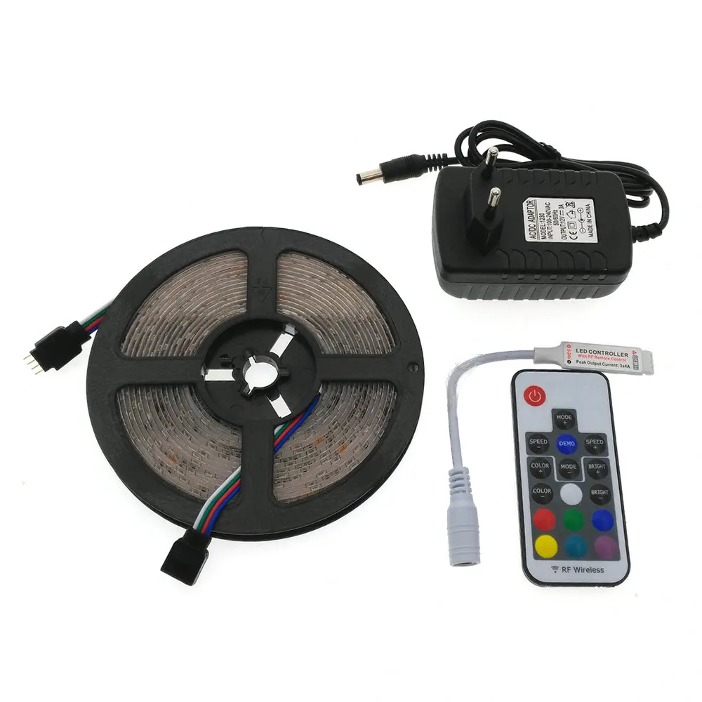 

LED Strip Set IP65 Waterproof 3528 RGB 5M/300LED Flexible Strip Light + RF Wireless Remote Controller + 12V 3A Power Adapter