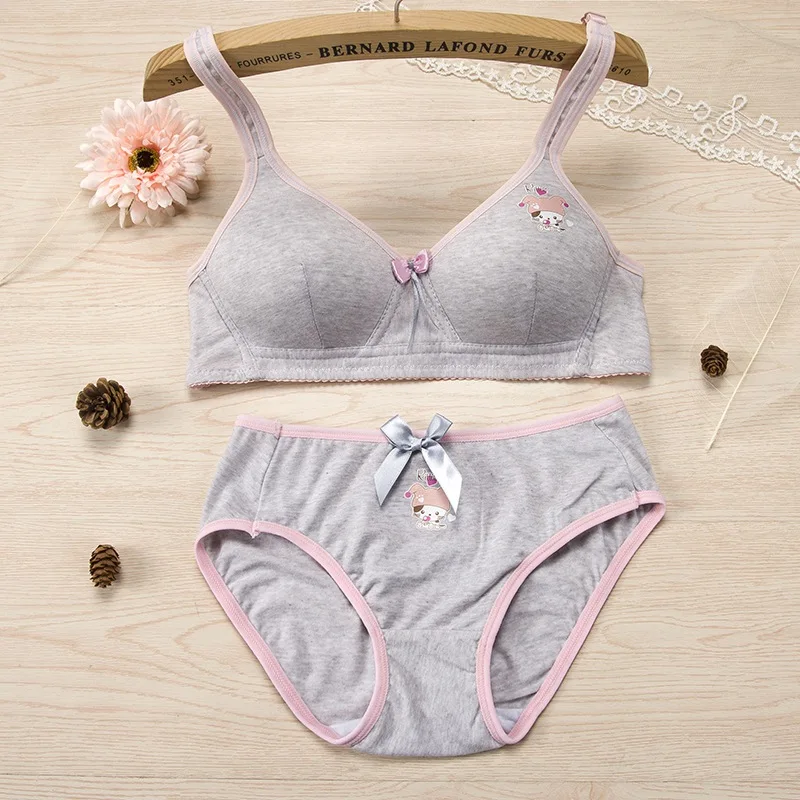 Women Lingerie Bra Briefs Set Wire Free Girl Bra Set Bralette Cute Cartoon Panties Set