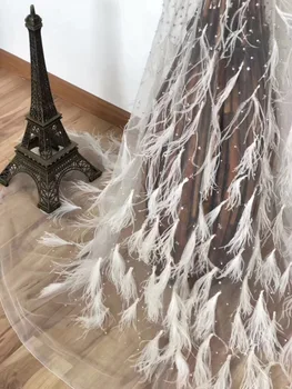 

luxury feather embroidery french net lace fabric z-han6137 for wedding dress/evening dress ship by dhl