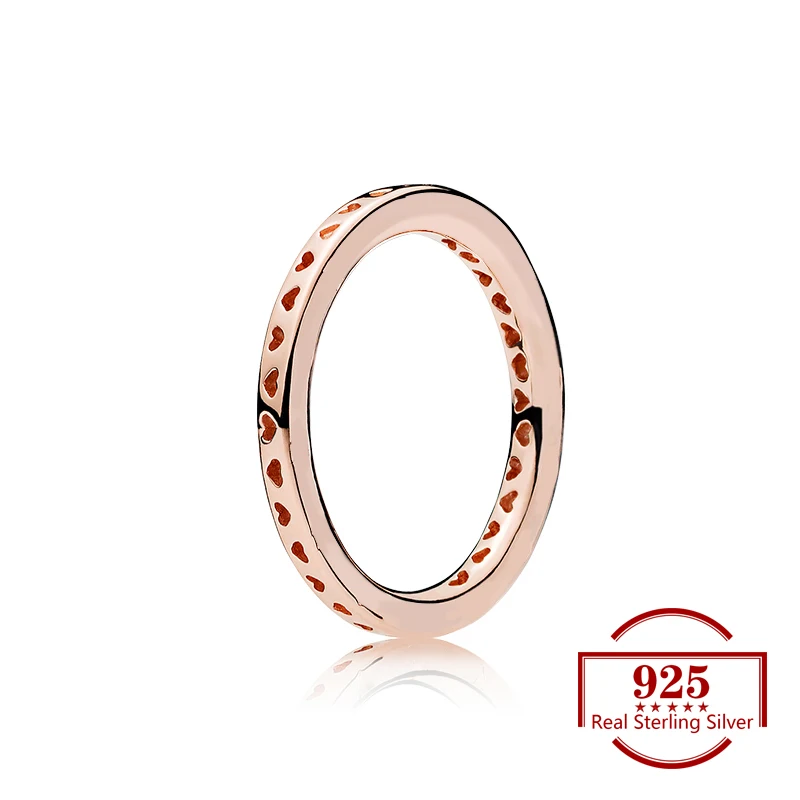 

925 Sterling Silver Round Heart-shaped Openwork Rose Gold Color Ring for Trendy Jewelry Original Ring Women Jewelry Wedding Gift