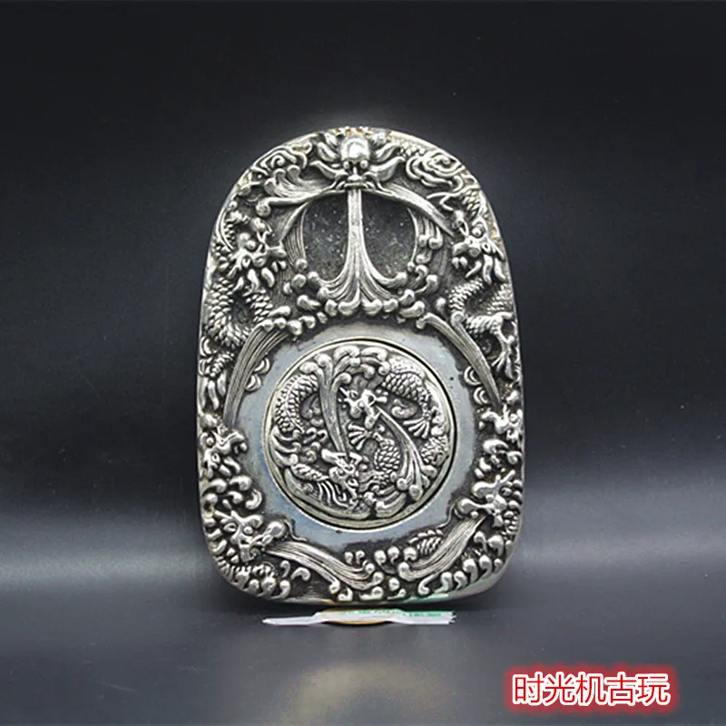 

China old Plate with silver Dragon pattern inkstone