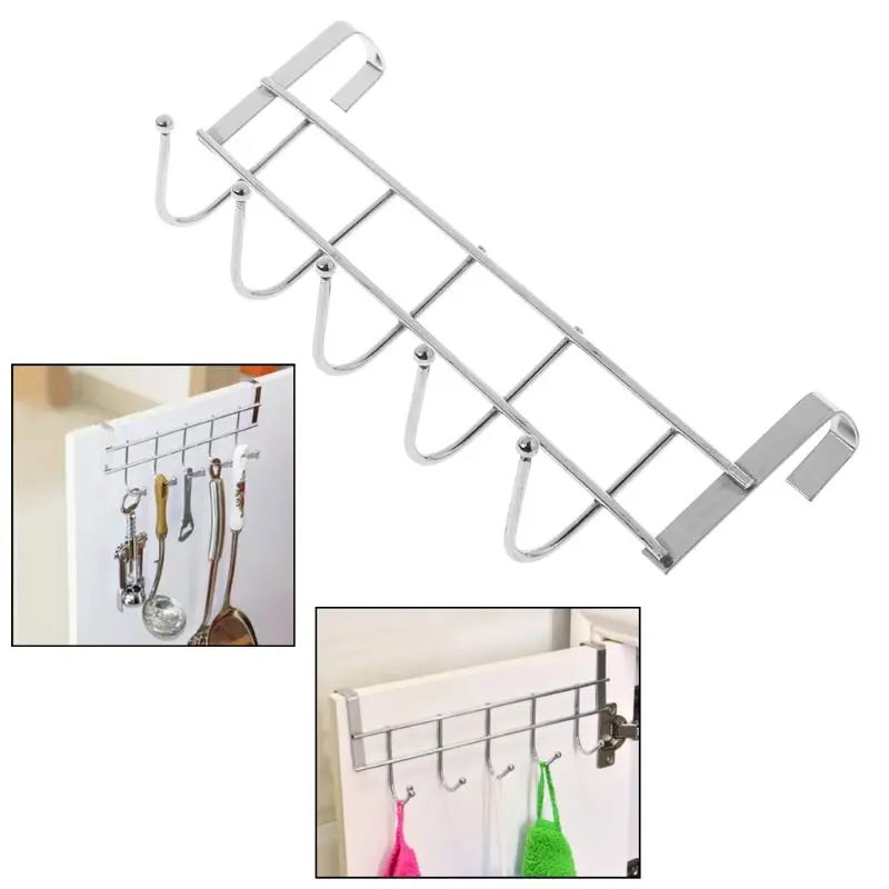 

5 Hooks Over Door Clothing Hanger Rack Cabinet Door Loop Holder Shelf For Home Bathroom Kitchen