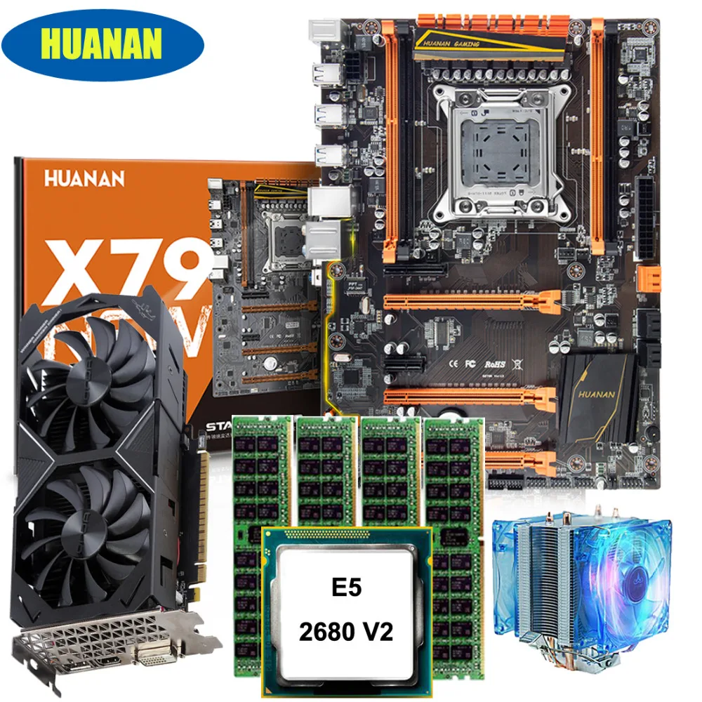 Huanan Zhi deluxe скидка X79 материнская плата с M.2 слотом cpu Xeon E5 2680 V2 кулер ram 64G(4*16G) RECC GTX1050ti 4G видеокарта