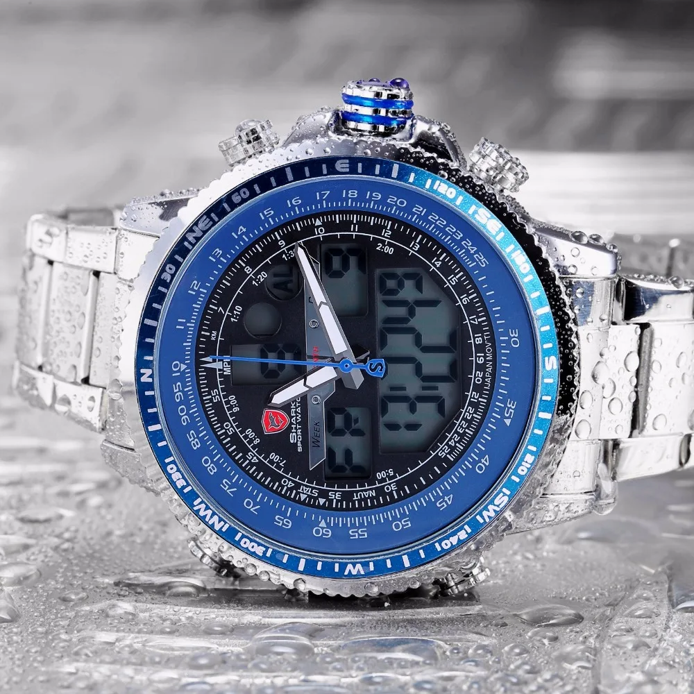 Winghead SHARK Sport Watch Blue Fashion Casual Quartz Wristwatches LCD Digital Dual Time Chronograph Waterproof Relogio /SH326N Winghead SHARK Sport Watch Blue Fashion Casual Quartz Wristwatches LCD Digital Dual Time Chronograph Waterproof Relogio /SH326N