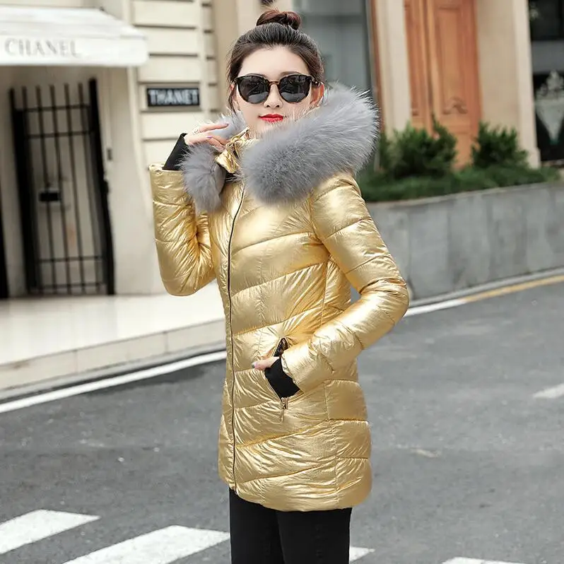 Vestes d hiver pour femmes Manteau chaud court Couleur argent style 2019 dames parka Luxe fourrure UR plus taille S 3XL AliExpress