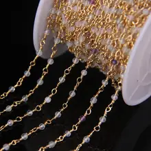 5 метров 2 мм натуральный Радужный флюорит круглые бусины розарийная цепь, Золотая латунная проволока обернутая ожерелье браслет цепочки для свитера