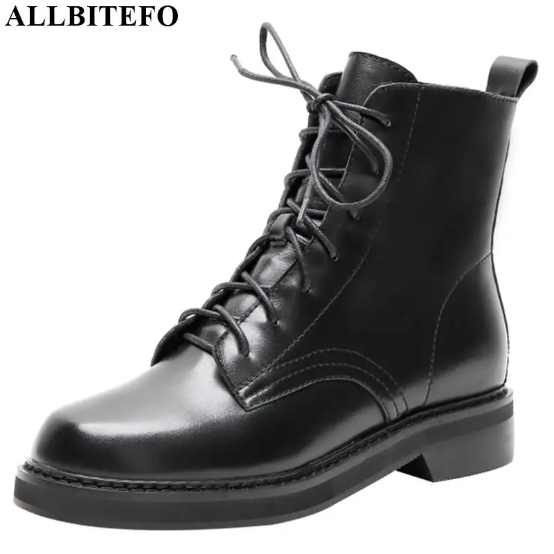 ALLBITEFO High quality genuine leather women boots fashion comfortable Autumn Winter fashion Martin boots ankle boots Frenulum
