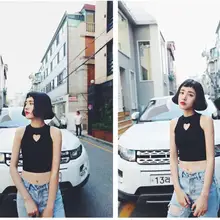 Женская короткая футболка Летняя новая сексуальная любовь сердце выдалбливают топы без рукавов майка модные повседневные женские футболки черный белый красный