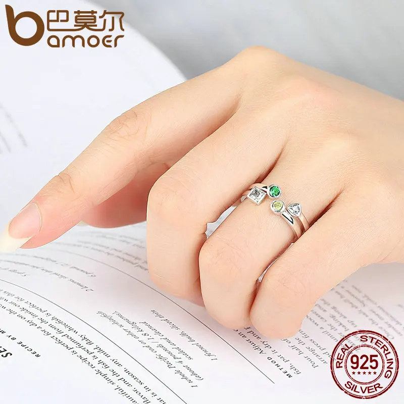 BAMOER, 925 пробы, серебряное Двухслойное кольцо на палец, набор и прозрачное CZ Винтажное кольцо, регулируемые ювелирные изделия из стерлингового серебра SCR106