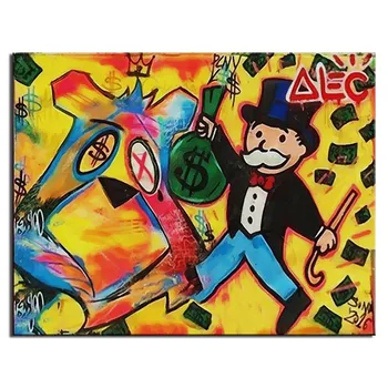 

Handmade canvas pop art Alec Graffiti art Custom painting money on canvas wall urban pictures for living room street art