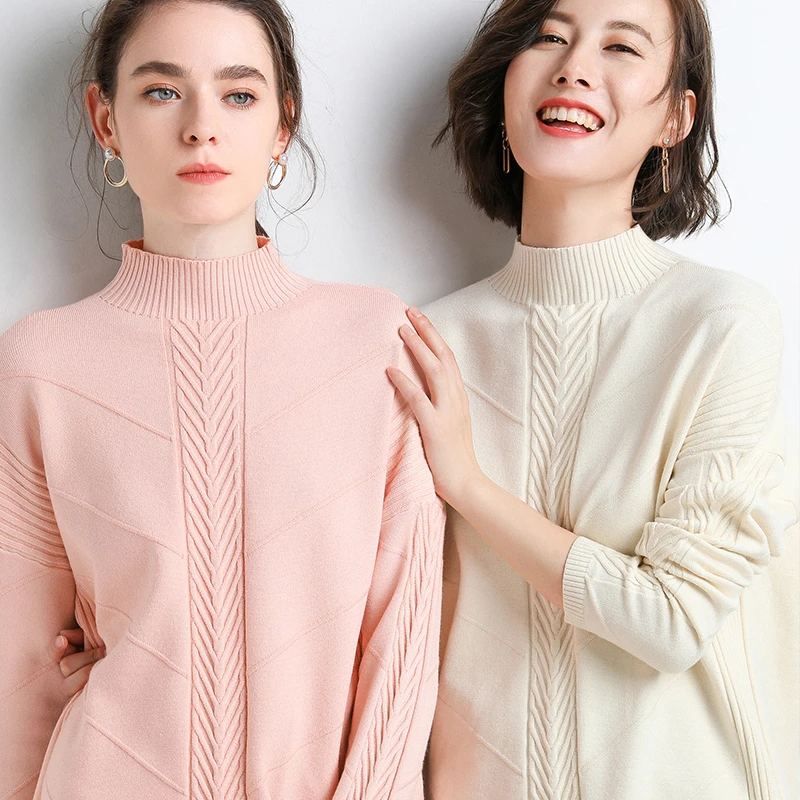 

Sweater Women Cable Knit Loose Knitting Basic Pullover 2019 Autumn Winter Tops In Black Turtleneck Shirt Female Long Sleeve