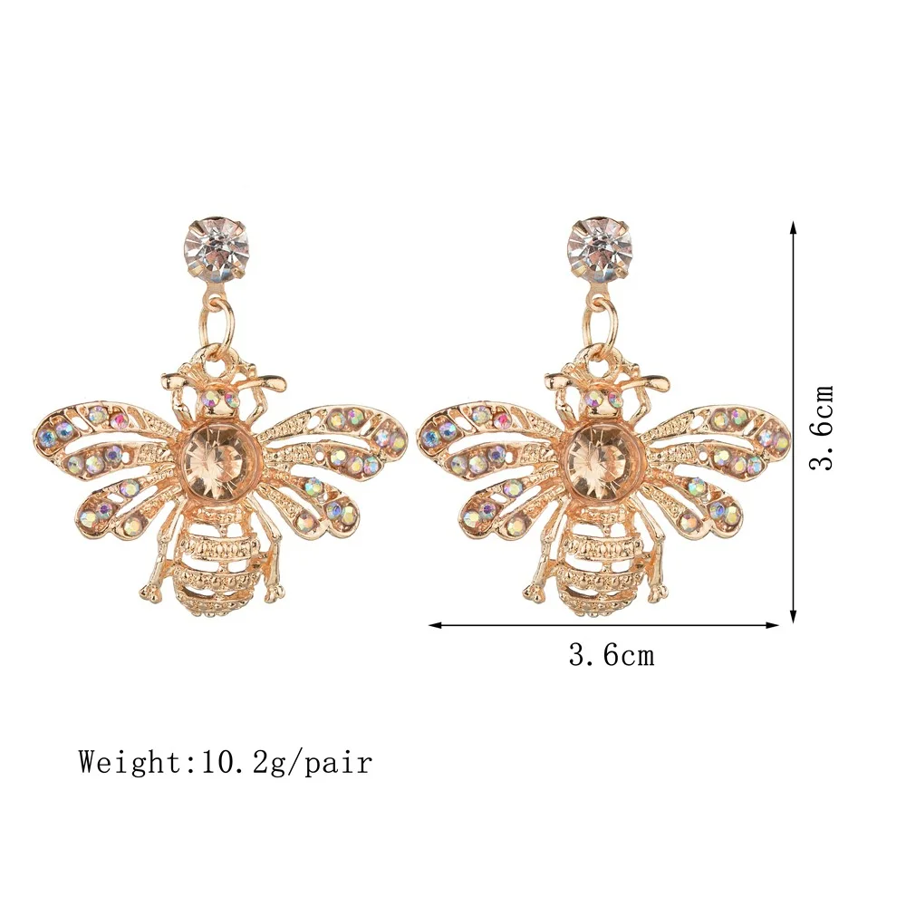 Новинка, золотые, серебряные, цветные блестящие стразы, металлические, в стиле панк, пчела, индивидуальные серьги-гвоздики, Женские Ювелирные изделия