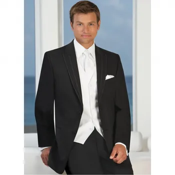 

Dark Black White Vest Men Suit Groomsmen Tuxedos 3 Piece Suit Wedding Suits For Man Clothing Hot Sale (jacket+pants+vest) A052