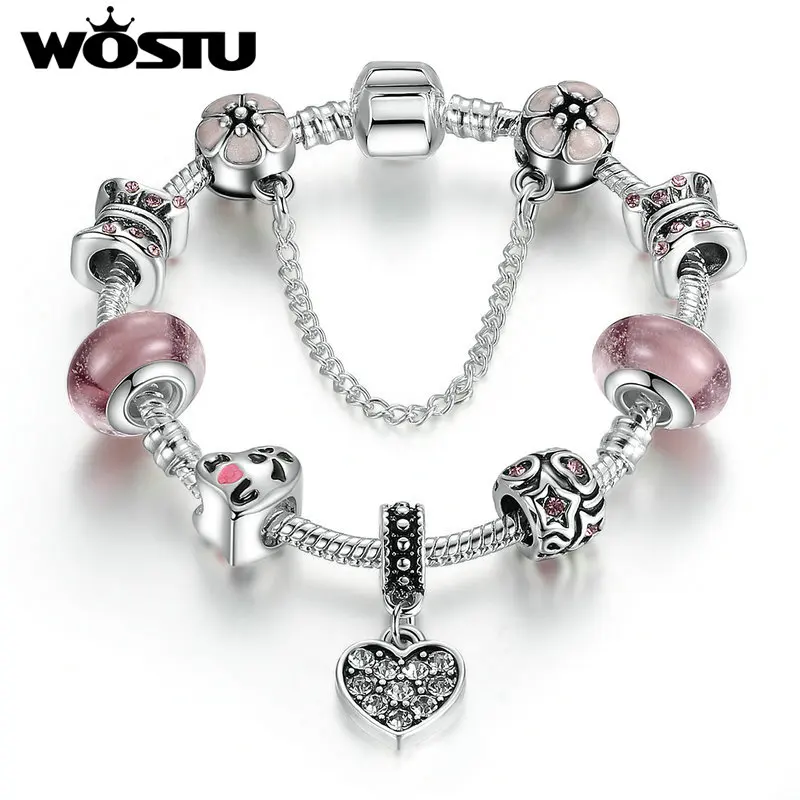 

WOSTU New Arrival Silver I Love U Charm Bracelet for Women Good Quality DIY Beads Jewelry Fit Original WST Bracelets XCH1890