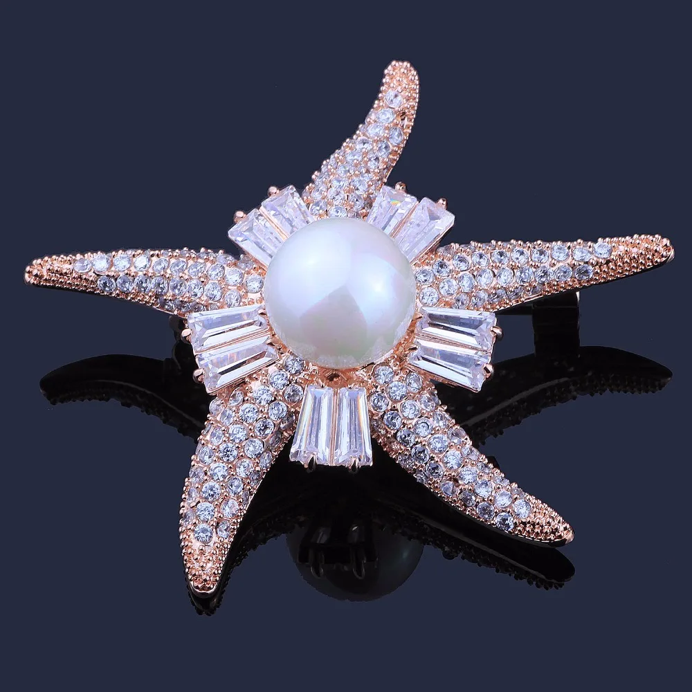 

FARLENA Jewelry starfish Brooch Pins Inlay with Cubic Zirconia Fashion Simulated Pearl Brooches for Women