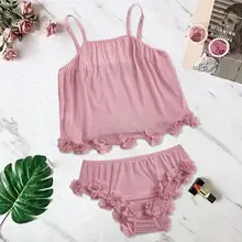 Baju Tidur кружевной отделкой атласный Cami с шортами PJ набор летние сексуальные пижамы для женщин без рукавов пижамы дамы Loungewear