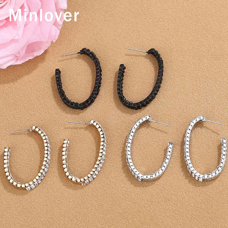Женские круглые сережки кольца Minlover с геометрическим узором и стразами вечерние