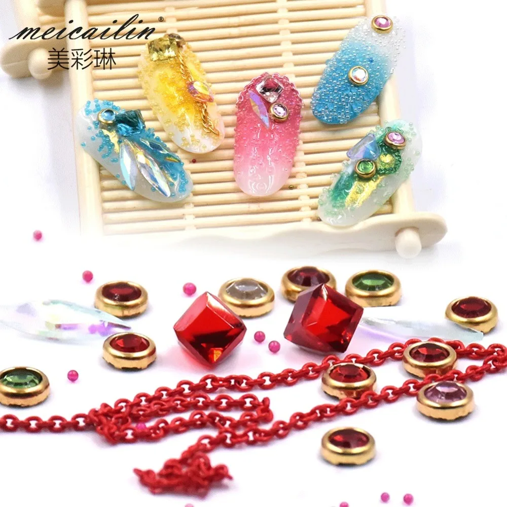 

1 Box Mixed Colorful Acrylic Rhinestones Alloy Metal Frame Chains DIY Nails Decor Manicure Diamonds 3D Nail Art Decorations