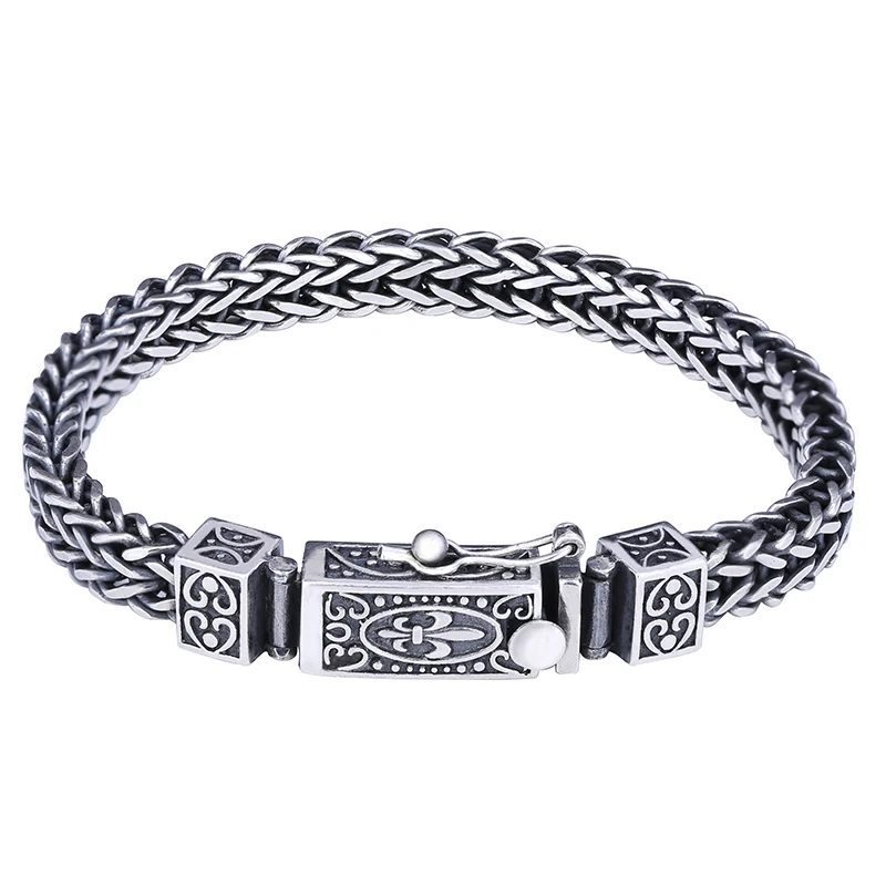 

Vintage Solid Silver 925 Woven Chain Bracelet Men 100% Genuine Sterling Silver 925 Fluer De Lis Vine Cool Mens Silver Jewlery