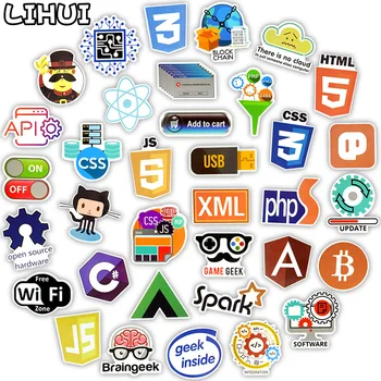 

100 PCS Internet Programming Language Stickers Java Html Logo Funny Waterproof Sticker for Geeks Hackers to DIY Laptop Phone Car