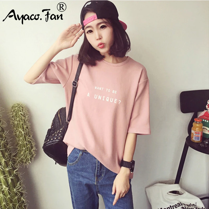 Summer Short Sleeve Soft T-Shirt New O-Neck Letter Print Loose Women T-Shirts Girls Lady T-Shirt Casual Student Tops Tee