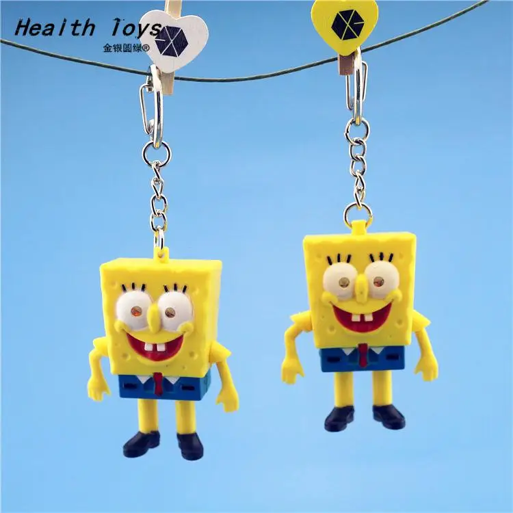 

HOT Cartoon Movie Figure LED SpongeBob Pendant Keyring Doll Gifts SpongeBob Action Figure Toys Keychains With Flashlight & Sound