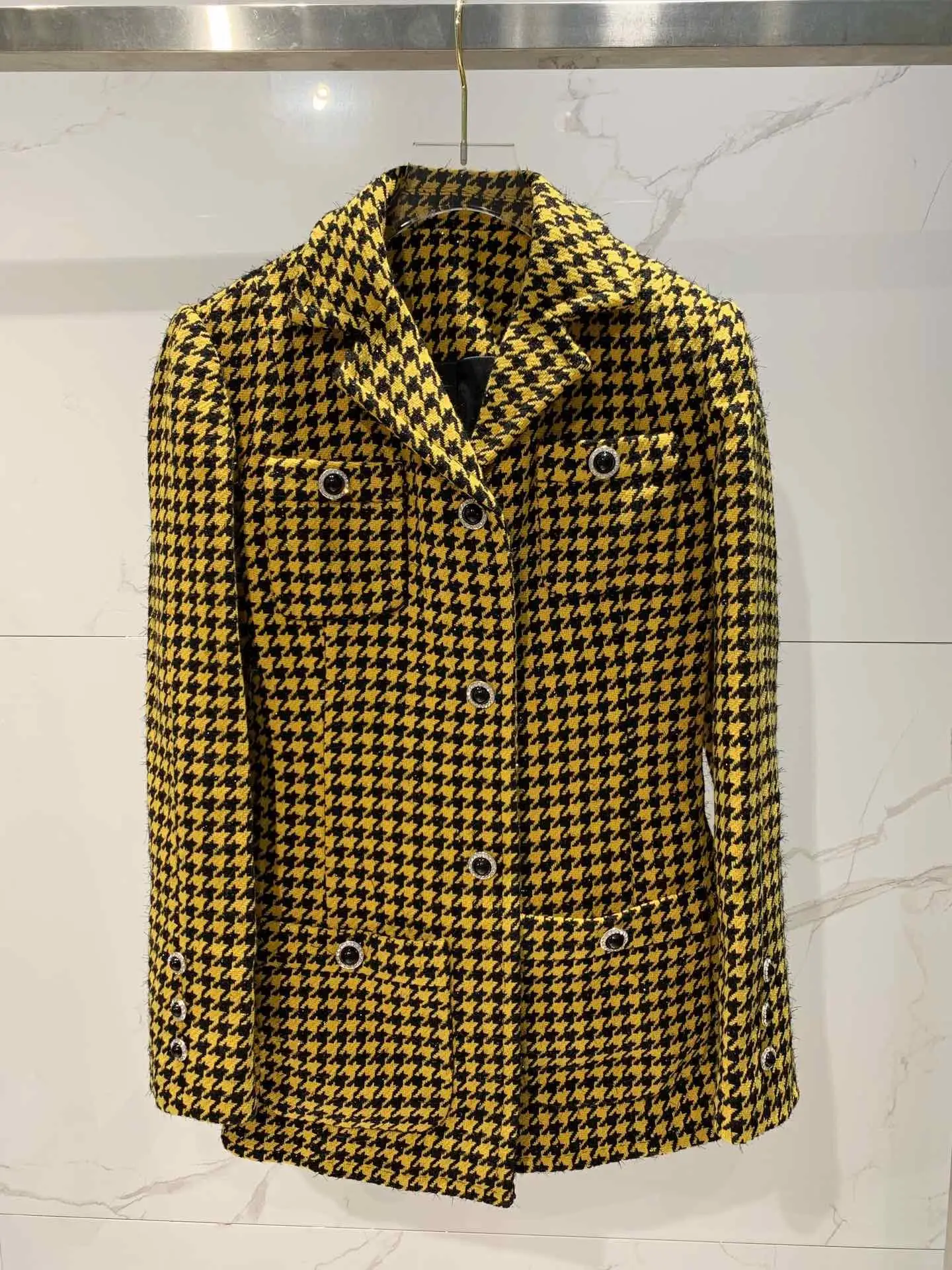 

2019 new ladies high quality fashion long sleeve lapel check jacket 0719